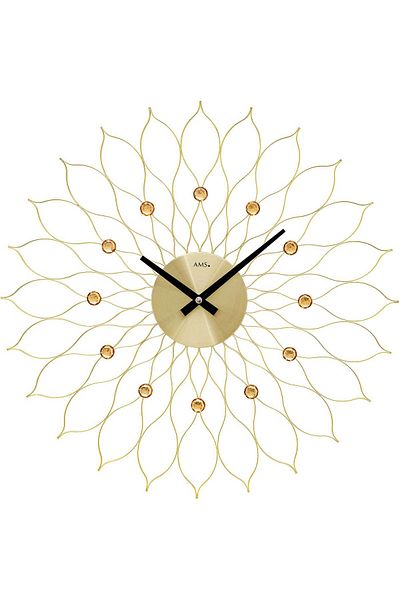 AMS Wall Clock 9609, Quartz, Gold, Analogue, Modern