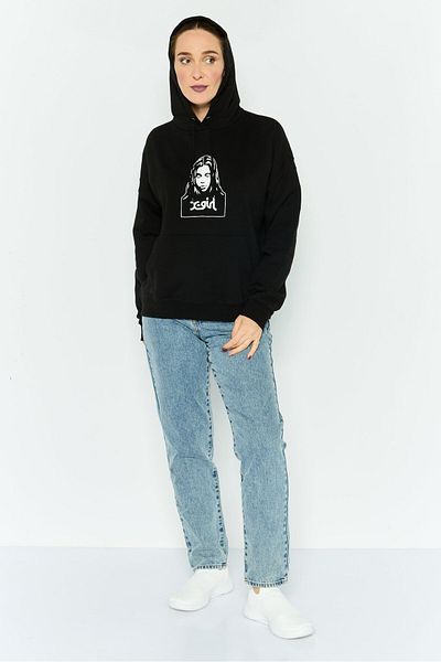 X-Girl Women Hood With Drawstring Long Sleeve Brand Logo Sweatshirts, Black