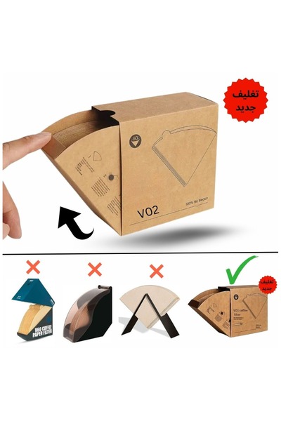 Tektık 100 قطعة من فلتر ورق القهوة V60 مقاس 02 أبيض بدون تبييض طبيعي 100%