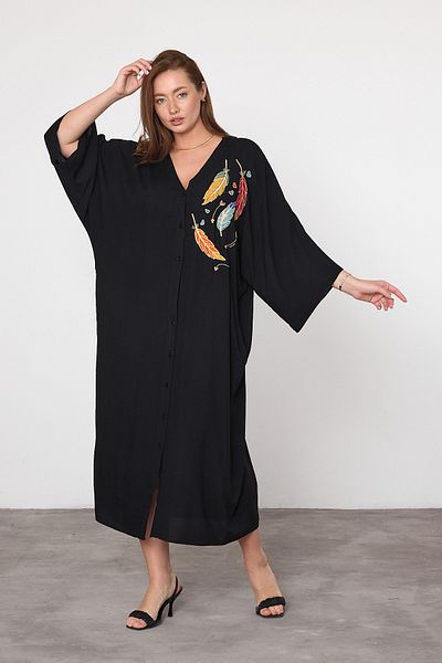 Denismoda Γυναικείο κέντημα με λαιμόκοψη σε σχήμα V Λεπτομερές αυθεντικό πουκάμισο φόρεμα με τσέπη