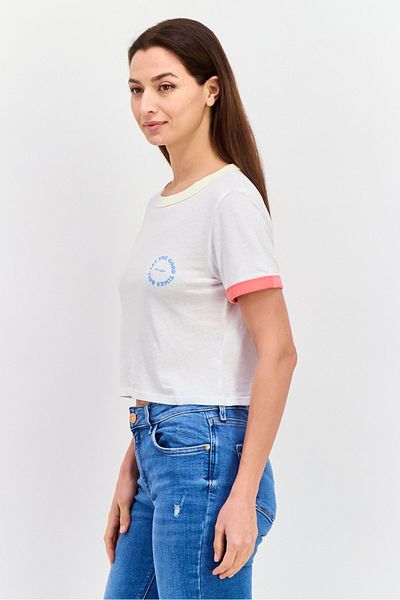 WRANGLER Women Crew Neck Short Sleeves Graphic Print, White Combo