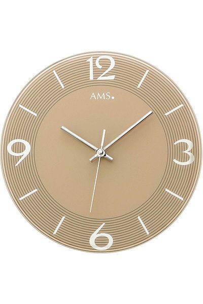 AMS Wall Clock 9572, Quartz, Gold, Analogue, Modern