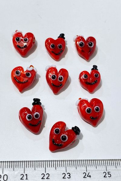 Hayalperest boncuk Red Murano Handmade Glass Bead Smiling Face Heart 1 Piece
