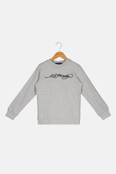 Ed Hardy Kids Boy Embroidered Long Sleeve Sweatshirt, Grey