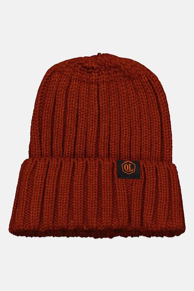 Outdoor Life Men Brand Logo Knitted Beanie, Brown