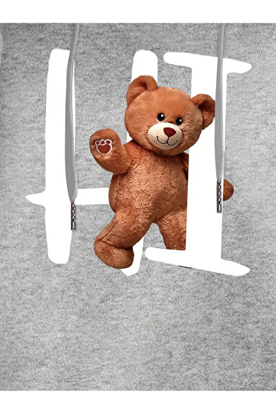 Pink Sky Bear Printed Oversize Hooded Kangaroo Pocket