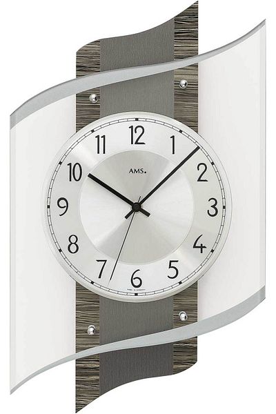 AMS Wall Clock 5519, Quartz, Silver, Analogue, Modern