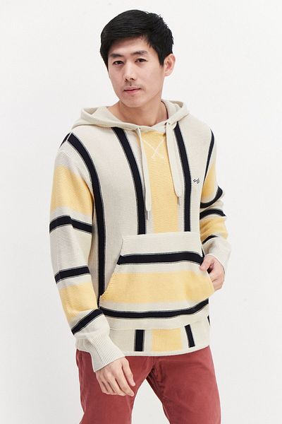 Perry Ellis Men Hooded Long Sleeve Textured Sweatshirt, Beige Combo