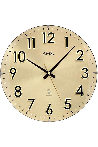 AMS Wall Clock 5974, Quartz, Gold, Analogue, Modern