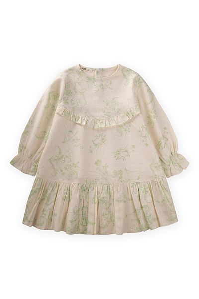 Cigit Green Floral Print Seersucker Dress - 2-8 Years