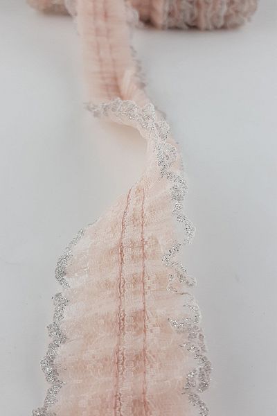 Ulutaş Powder Silver Glitter Lace Pleat Ruffle