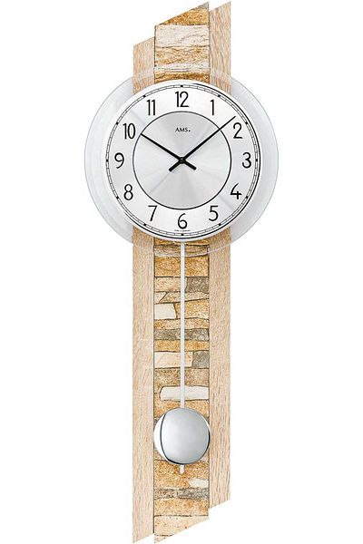 AMS Wall Clock 7423, Quartz, Silver, Analogue, Modern