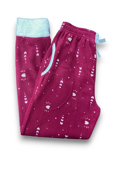 FORMO Women's Heart Fleece Pocket Winter Plush Cuffed Thick Quality Pajama Bottoms