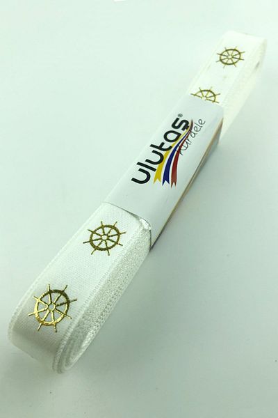Hayalperest boncuk Panglică de satin imprimată cu folie de cârmă aurie 1,5 cm