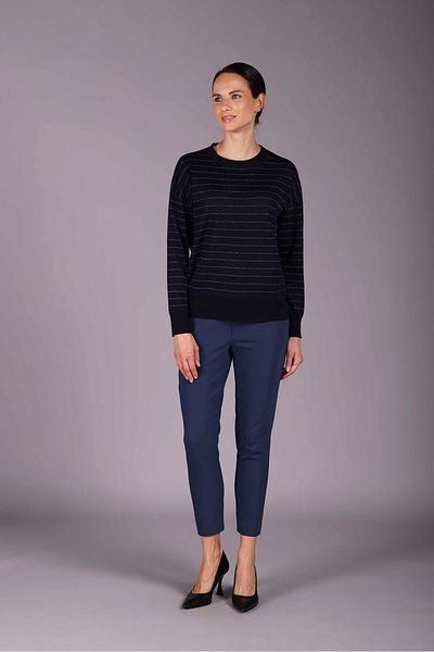 Sempre Women's Crew Neck Striped Long Sleeve Mercerized Knitwear Sweater 2542 Laci-Saks
