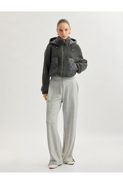 Koton Detachable Hooded Zipper Double Pocket Plush Jacket