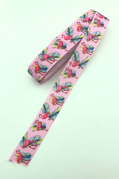 Hayalperest boncuk Panglică Grosgrain Imprimată Flamingo Fuchsia 10 Mt