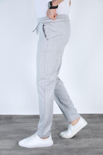 Bürke Men's Gray Color Elastic Waist Lace-Up Quality Casual Winter Trousers