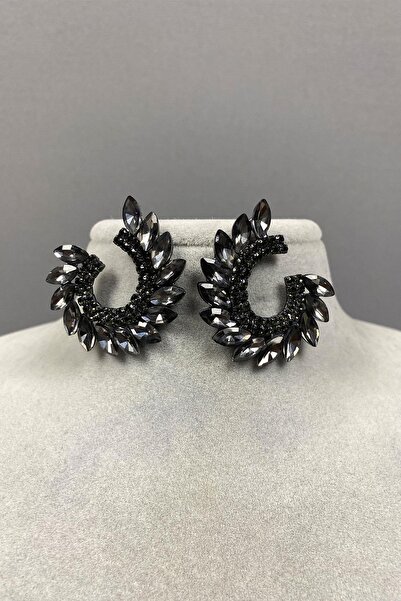 Hayalperest boncuk Anthracite Gray Mekik Hera Leaf Pattern Stone Evening Dres...