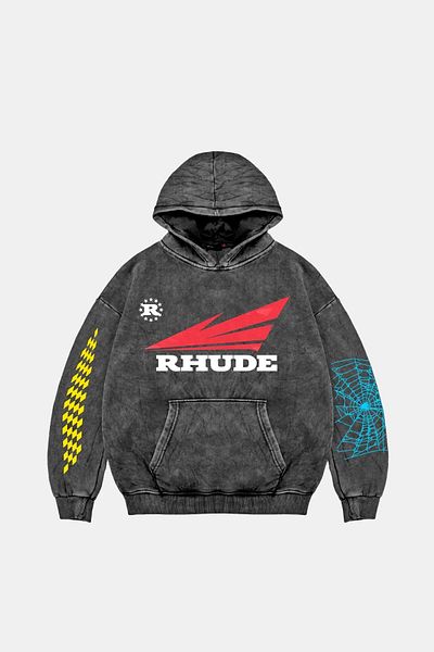 Bak Moda Μαύρο κουκούλα με στάμπα Rhude Oversize Unisex Washed