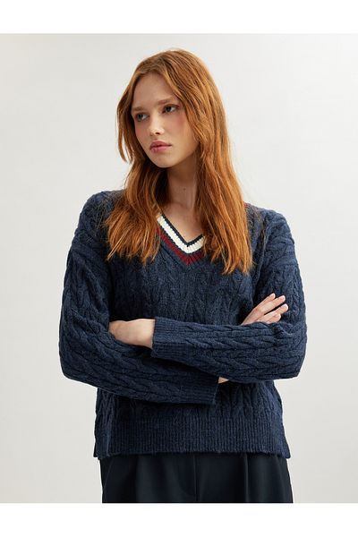 Koton Long Sleeve Hair Knit Women's Oversize V-Neck Sweater