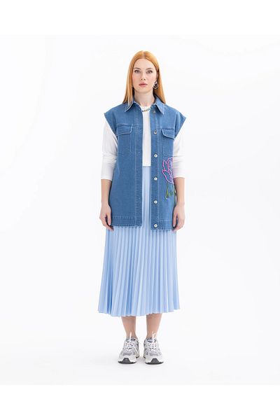 SCL Vestă Jean de lungime Basen - Brodat Floral