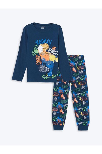 LC Waikiki Lcw Kids Crew Neck Dinosaur Printed Boys' Pajamas Set
