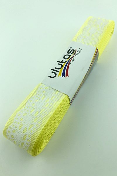 Hayalperest boncuk Κίτρινη Δαντέλα Με Εκτύπωση Grosgrain Κορδέλα 2,5 εκ