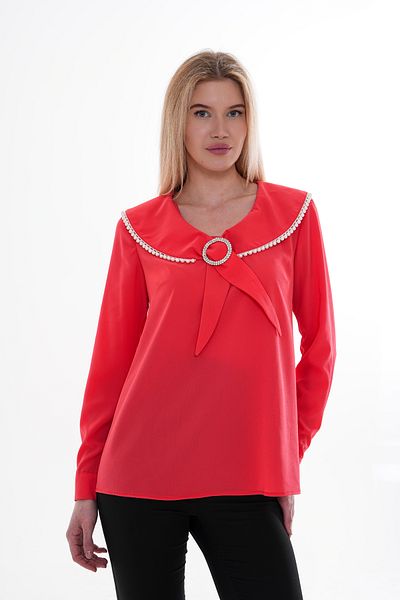 Loom Boutique بلوزة نسائية كبيرة الحجم مع طية صدر السترة مطرزة باللؤلؤ B0055