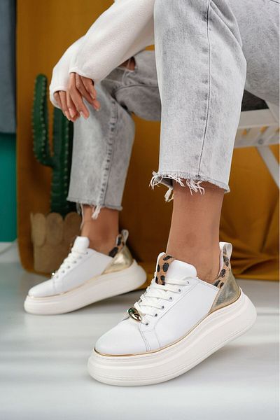 ED KLAS Jista White Skin Lace-Up Sneakers