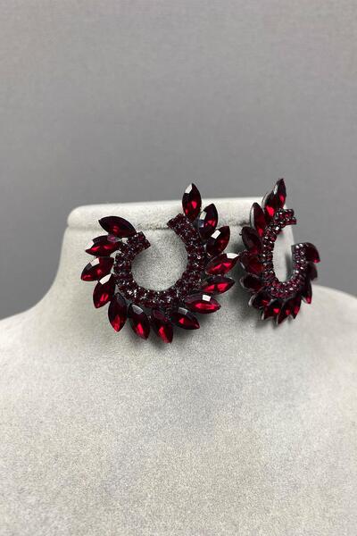 Hayalperest boncuk Mekik Hera Yaprak Desen Taşlı Abiye Küpe