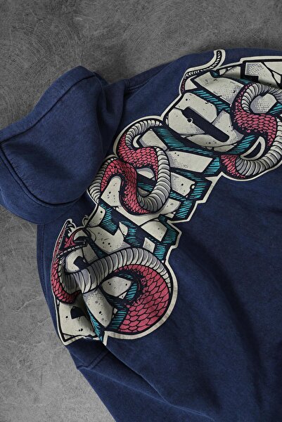 Slatra Ανδρικό φούτερ μπλε Snake Washable με κουκούλα oversized