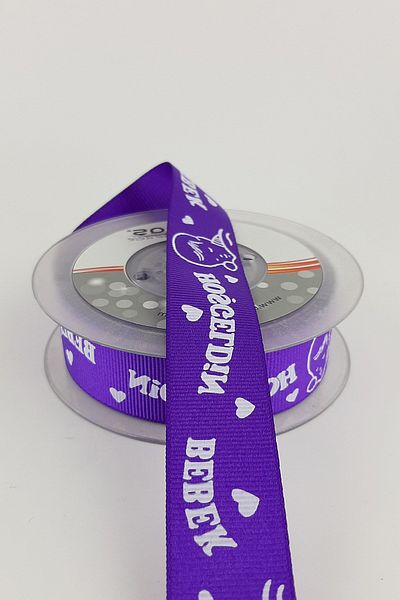Hayalperest boncuk Μωβ Welcome Baby Printed Grosgrain Κορδέλα 2,50 cm 20 Mt