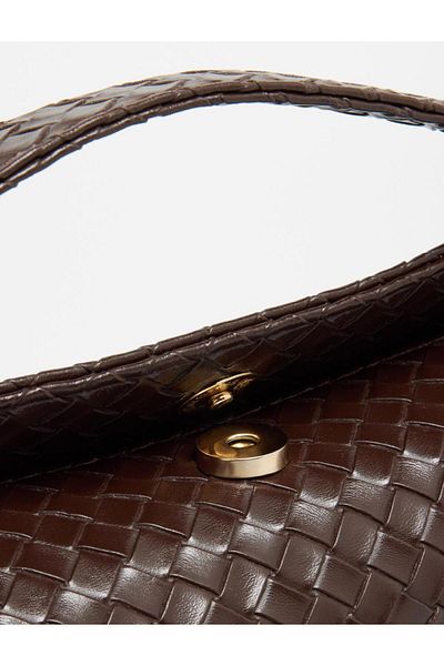 Jimmy Key Bitter Brown Knitted Patterned Leather Shoulder Bag
