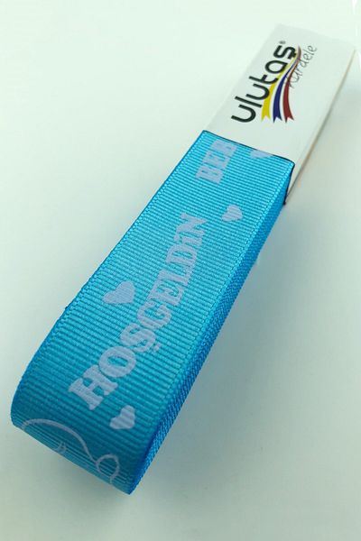 Hayalperest boncuk Μπλε Welcome Baby Printed Grosgrain Κορδέλα 2,5 εκ