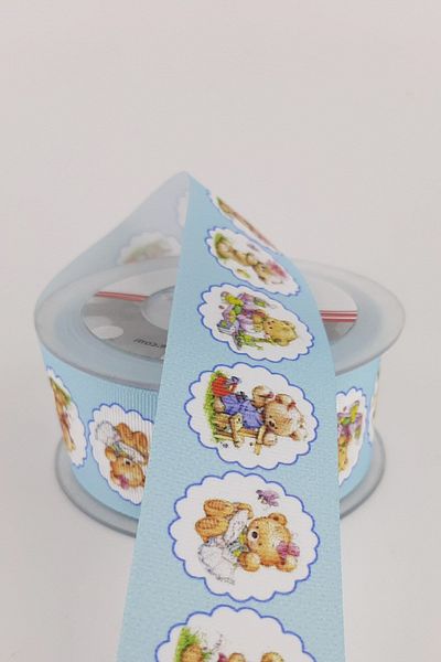 Hayalperest boncuk Μπλε Αρκουδάκι με σχέδιο Grosgrain Κορδέλα 4 cm 20 m