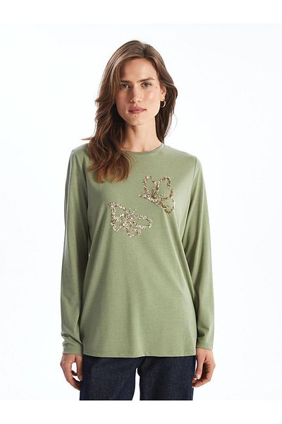 LC Waikiki Γυναικείο μπλουζάκι LCWAIKIKI Classic Crew Neck Sequin Sequin κεντημένο