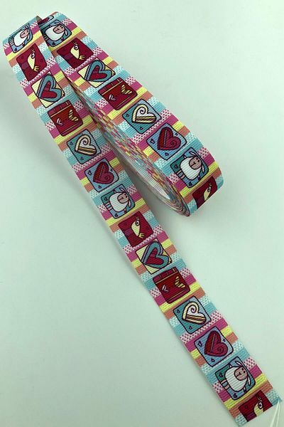Hayalperest boncuk Panglică Grosgrain Imprimată Inimă 10 Mt