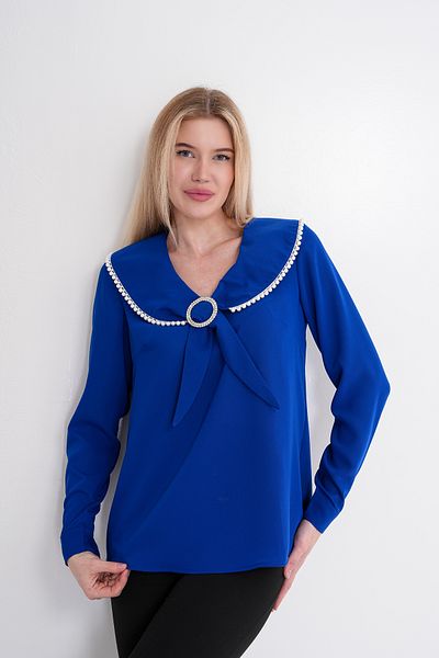 Loom Boutique Women's Plus Size Collar Pearl Embroidered Brooch Blouse B0055