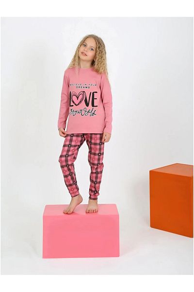 diamondstar Girl's Long Sleeve 100% Cotton Button Sleepwear Set 6/9 Years