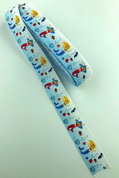 Hayalperest boncuk Μπλε Γοργόνα με στάμπα Grosgrain Κορδέλα 10 Mt