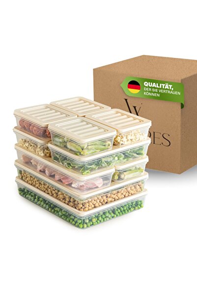 Viwares Stapelbare Frischhaltedosen 10er Set, Gefrierfach & Kühlschrank Organizer mit Deckel