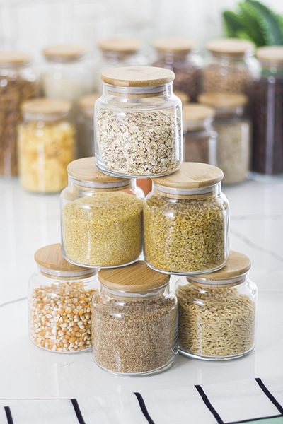 ARDA DİZAYN Set of 6 Glass Jars with Bamboo Lids & Food Storage Containers 500 ml Small Size (Vacuum Lid)