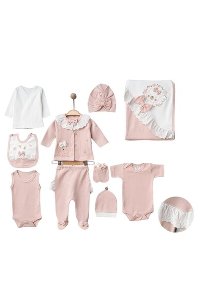BYS TİCARET %100 Pamuklu 10 Parça Kız Bebek Hastane Çıkış Seti / Yenidoğan Be...