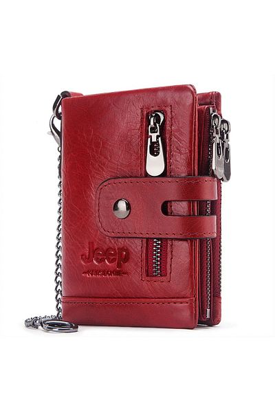 Jeep Red Leather Wallet One Hundred Percent Genuine Leather Protected