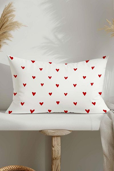 Cango Home Double Sided 35X50 Red Heart Valentine's Day Themed Modern Patterned Digital Printed Throw Pillow Hair