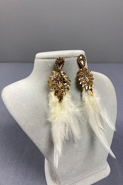 Hayalperest boncuk Most Stylish Honey Color Feathered Prom - Special Invitation and Wedding Evening Dress Earrings