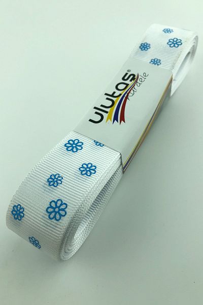 Hayalperest boncuk Panglică Grosgrain Imprimată Daisy Alba Albastră 2,5 Cm