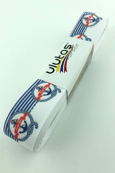 Hayalperest boncuk Panglică Grosgrain cu Motiv Ancoră Roșu Alb 2,5 Cm