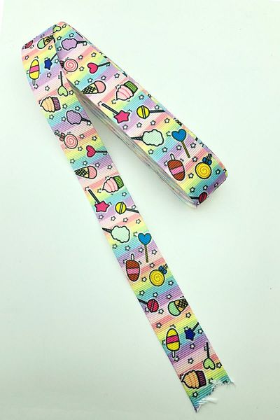 Hayalperest boncuk Κορδέλα Grosgrain - Παγωτό και καραμέλα με στάμπα, 10 Mt